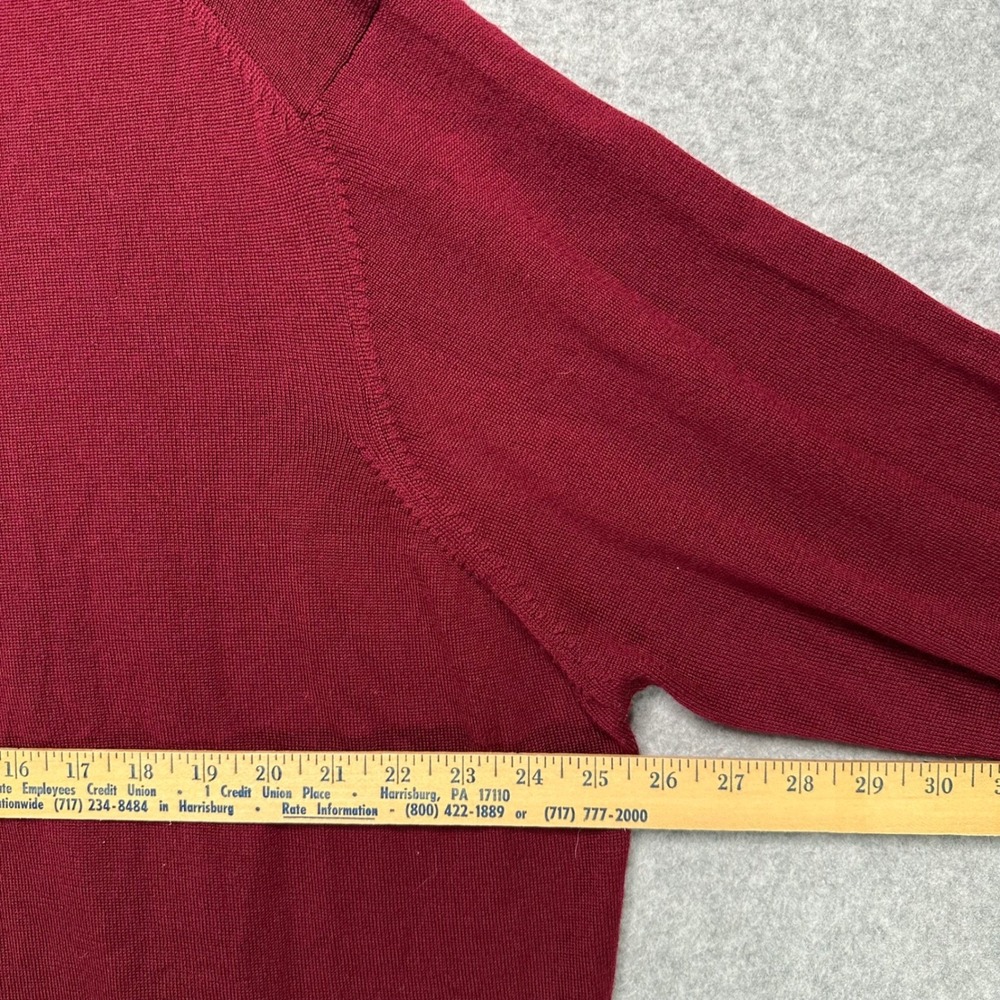 Thomas Dean Mens XXL Burgundy 100% Extra Fine Merino Wool V-Neck Sweater Red - Picture 4 of 7
